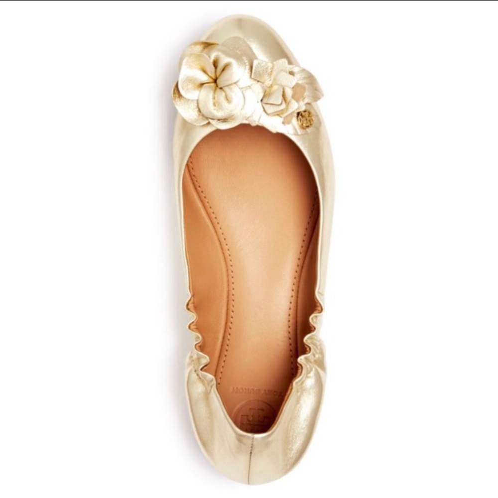 NWOB! Tory Burch Gold Blossom Flower Ballet Flats